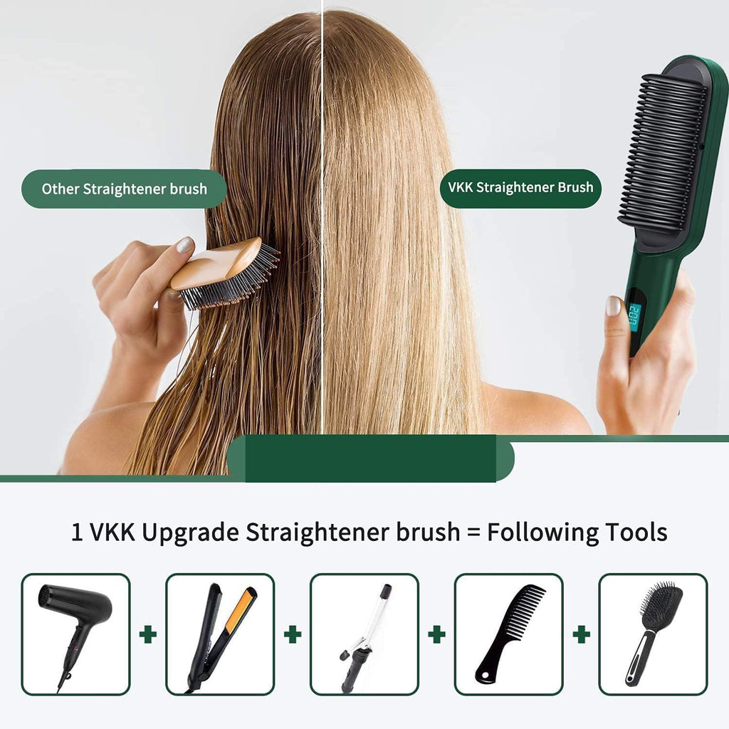 Hair Straightening Brush for Women - Electric Ceramic Comb with LCD Screen & Temperature Control