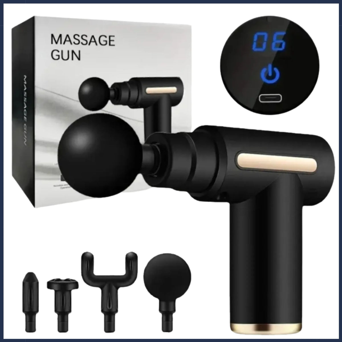 Rechargable Massage Gun with 4 Different Heads